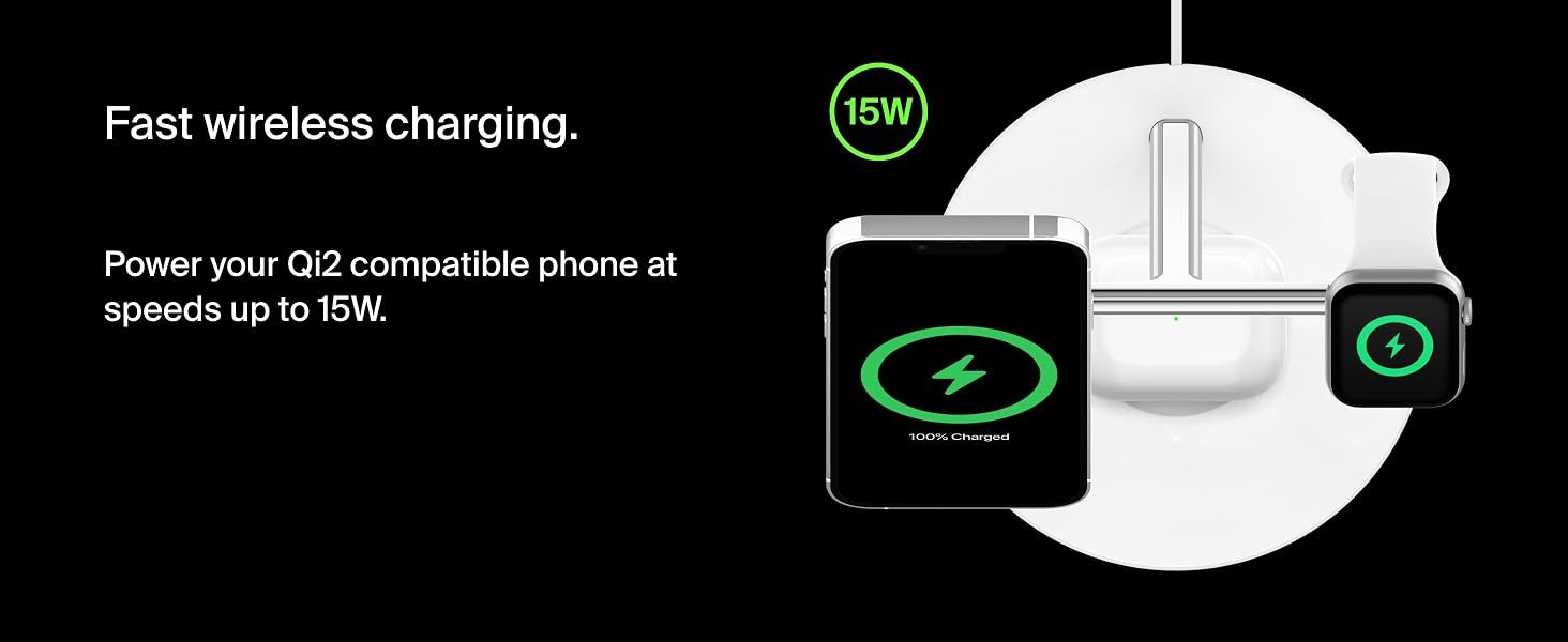 Belkin BoostCharge Pro 3-in-1 Magnetic Charging Stand Fast Charging & Sleek Design, Black 12 WIZ015/6/7