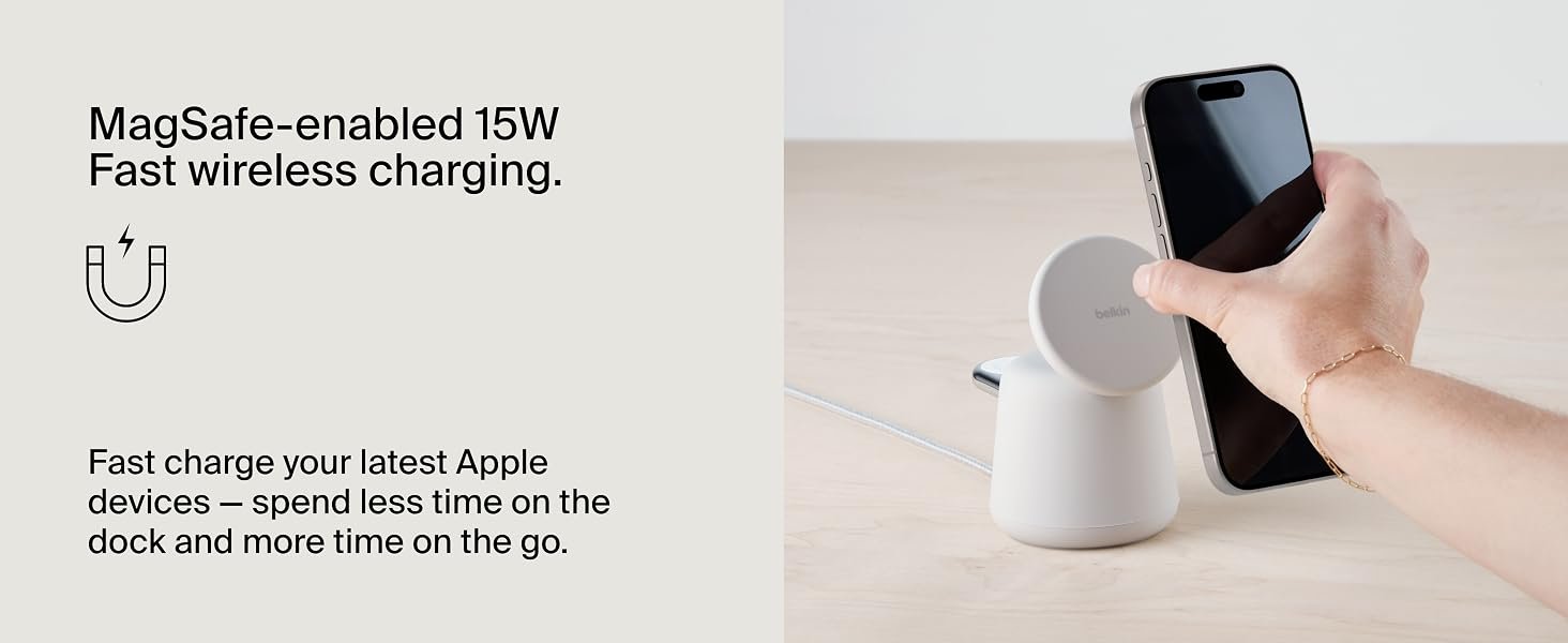 Belkin BOOST CHARGE PRO 2-in-1 Wireless Charging Dock with MagSafe, Charcoal – Fast Charging for iPhone & AirPods 13 WIZ020