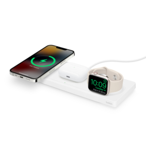 Belkin BOOSTCHARGE PRO 3-in-1 Wireless Charging Pad with MagSafe, White, for iPhone, Apple Watch, and AirPods