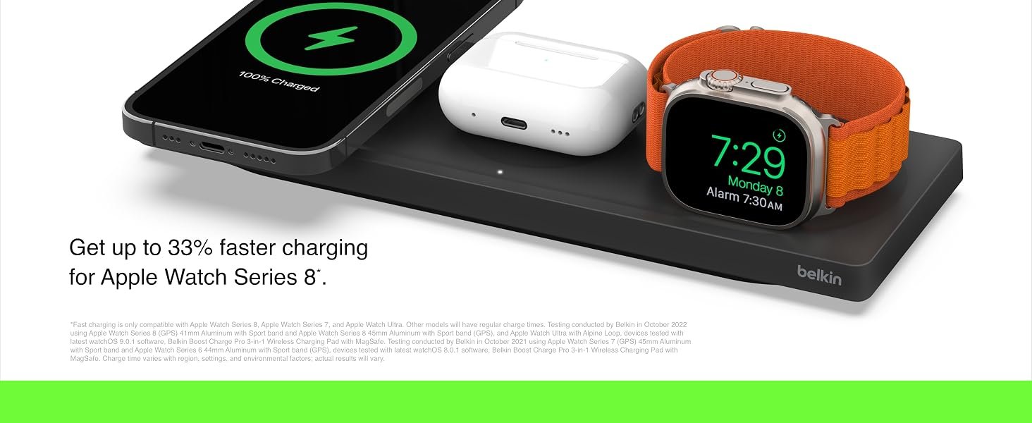 Belkin BOOSTCHARGE PRO 3-in-1 Wireless Charging Pad with MagSafe – Black | Fast Charging & Sleek Design 9 WIZ015/6/7