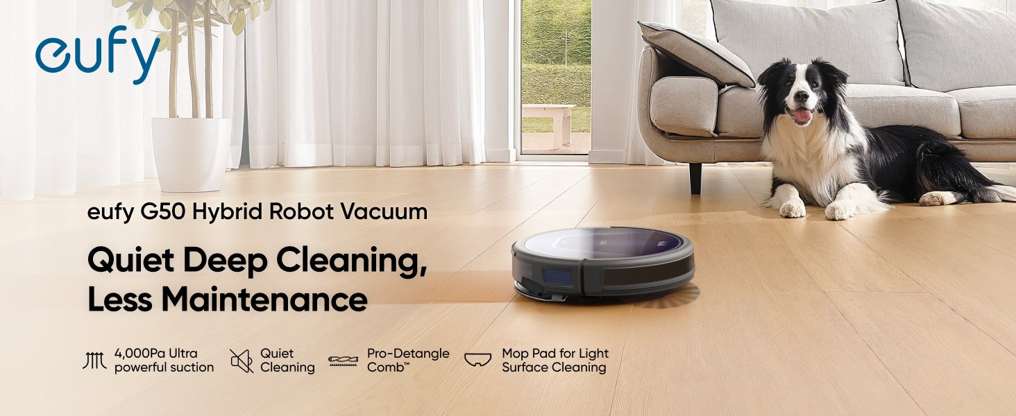 Eufy G50 Hybrid Robot Vacuum with Mop, 4000Pa Suction, Dynamic Navigation, Roller Brush, Ideal for Pet Hair & Hard Floors 9 eufy G50