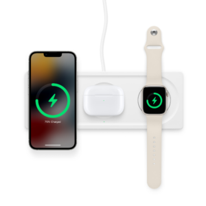 Belkin BOOSTCHARGE PRO 3-in-1 Wireless Charging Pad with MagSafe, White, for iPhone, Apple Watch, and AirPods