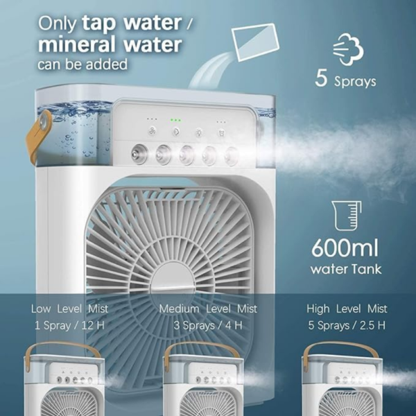 Portable Air Cooler Fan 3 in 1, Air Cooler Humidifier with USB Night Light, 3 Speeds Mini Portable Ac for Bedroom Home Office Room - Image 8