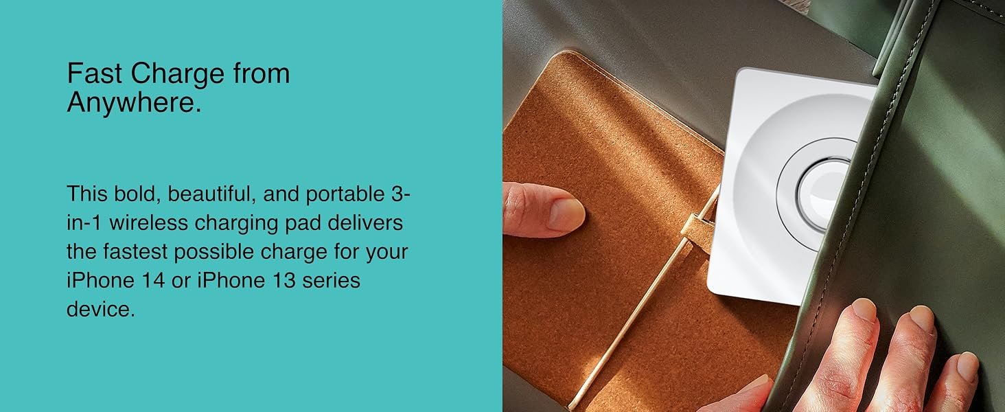Belkin BOOSTCHARGE PRO 3-in-1 Wireless Charging Pad with MagSafe – White Fast & Convenient Charging 15 WIZ015/6/7
