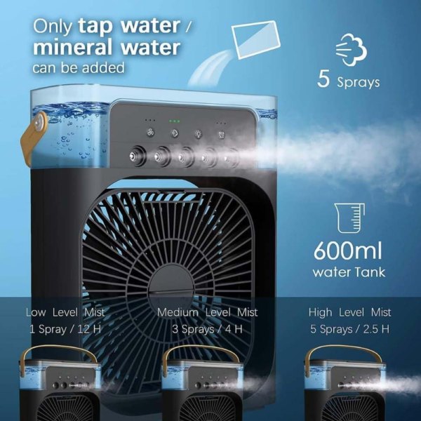 Portable Air Cooler Fan 3 in 1, Air Cooler Humidifier with USB Night Light, 3 Speeds Mini Portable Ac for Bedroom Home Office Room - Image 5