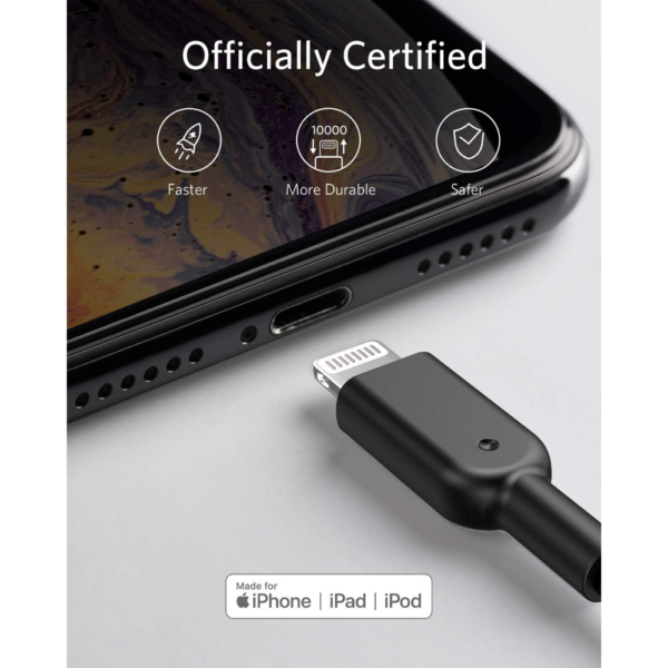 Anker PowerLine II USB-A to Lightning Cable (3ft), Ultra-Durable Fast Charging Cable, Black - Image 3
