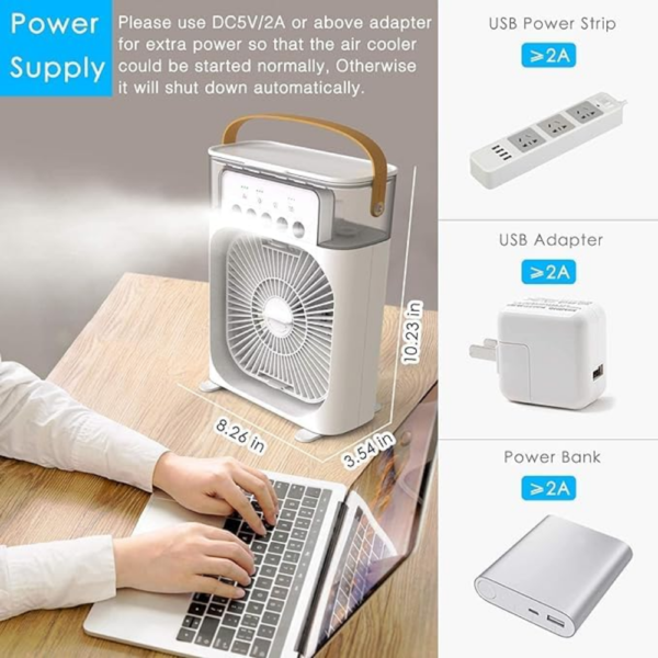 Portable Air Cooler Fan 3 in 1, Air Cooler Humidifier with USB Night Light, 3 Speeds Mini Portable Ac for Bedroom Home Office Room - Image 10