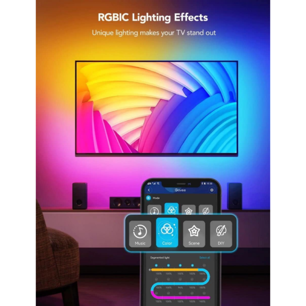 Govee RGBIC Neon TV Backlight for 45 to 55 Inch TVs, Customizable Ambient Lighting with App Control - Image 2