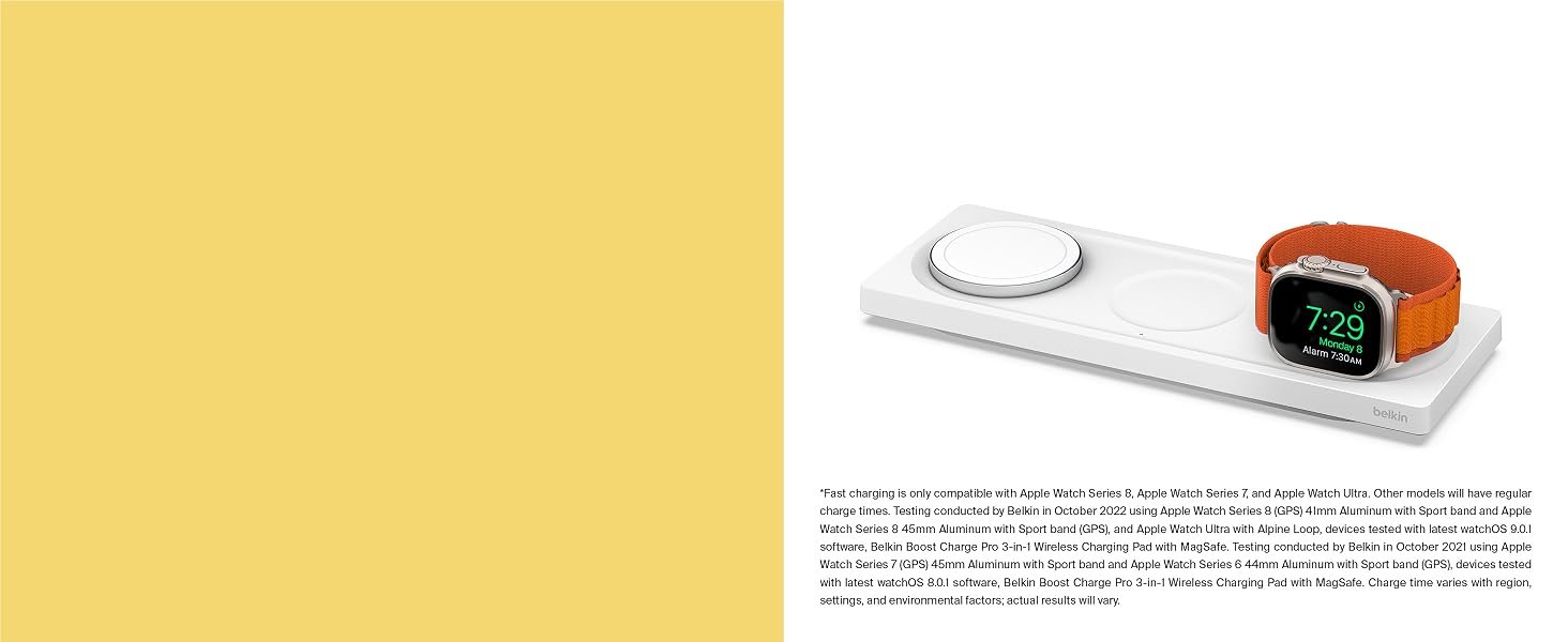Belkin BOOSTCHARGE PRO 3-in-1 Wireless Charging Pad with MagSafe – White Fast & Convenient Charging 14 WIZ015/6/7