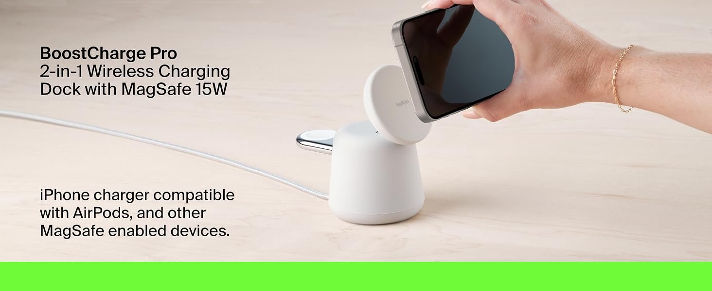 Belkin BOOST CHARGE PRO 2-in-1 Wireless Charging Dock with MagSafe, Charcoal – Fast Charging for iPhone & AirPods 8 WIZ020/1/2