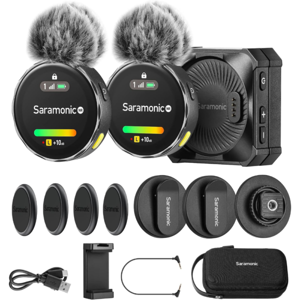 Saramonic BlinkMe B2 Wireless Lavalier Microphone 2.4GHz Touchscreen 2-Channel 100m Range Clip-On Mics for iPhone Android Camera Laptop YouTube TikTok Vlog