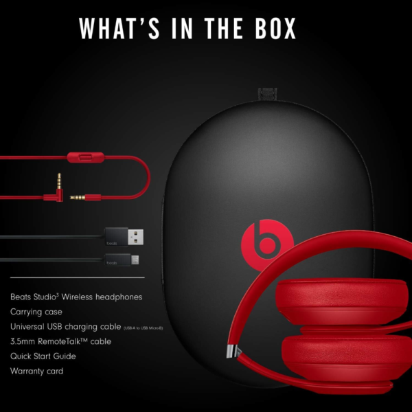 Beats Studio3 Wireless Noise Cancelling Over-Ear Headphones, Apple W1 Chip, Class 1 Bluetooth, 22H Battery Life, Built-In Mic, Red - Image 12