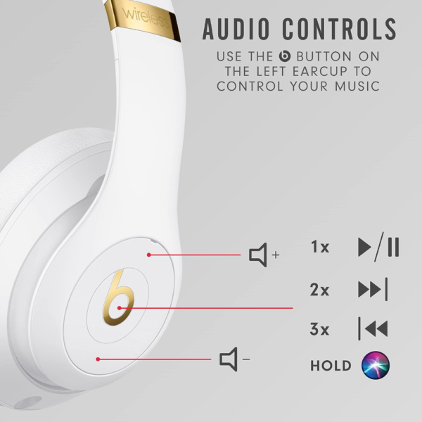 Beats Studio3 Wireless Noise Cancelling Over-Ear Headphones, Apple W1 Chip, Class 1 Bluetooth, 22H Battery Life, Built-In Mic, White - Image 8