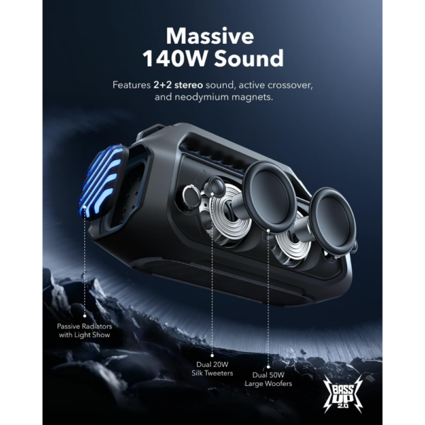 Anker Soundcore Boom 2 Plus Speaker, 140W RMS, BassUp, 20H Playback, IPX7, Syncs +100 Speakers, Portable Bluetooth Party Box - Image 3