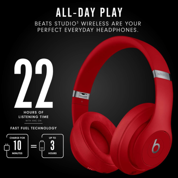 Beats Studio3 Wireless Noise Cancelling Over-Ear Headphones, Apple W1 Chip, Class 1 Bluetooth, 22H Battery Life, Built-In Mic, Red - Image 2