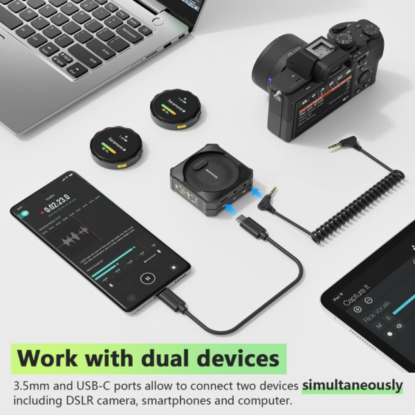 Saramonic BlinkMe B2 Wireless Lavalier Microphone 2.4GHz Touchscreen 2-Channel 100m Range Clip-On Mics for iPhone Android Camera Laptop YouTube TikTok Vlog - Image 3