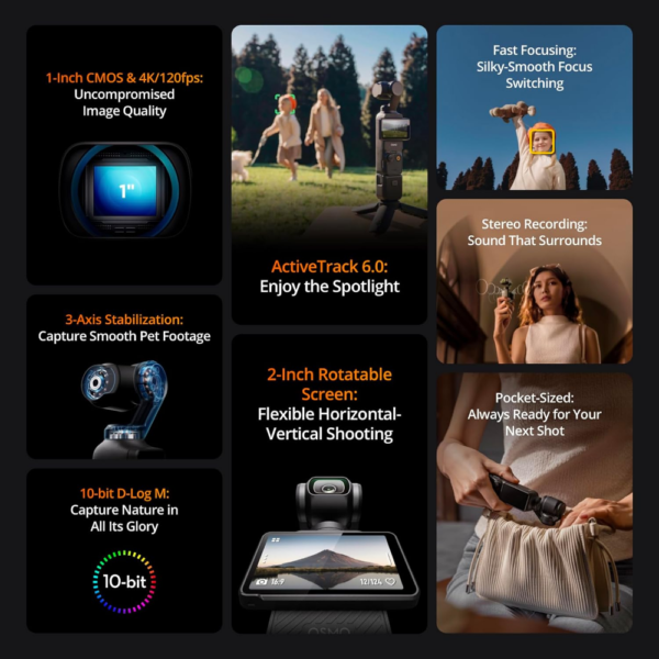 DJI Osmo Pocket 3, 1" CMOS Vlogging Camera with 4K/120fps Video, 3-Axis Stabilization, Face & Object Tracking, 2" Rotatable Touchscreen - Image 5