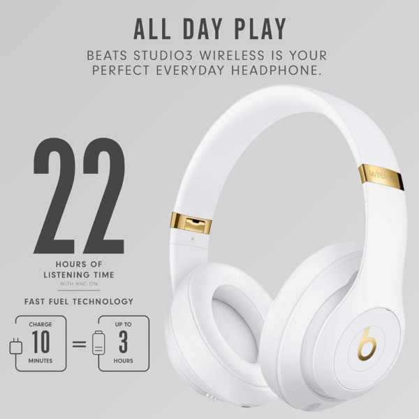 Beats Studio3 Wireless Noise Cancelling Over-Ear Headphones, Apple W1 Chip, Class 1 Bluetooth, 22H Battery Life, Built-In Mic, White - Image 2