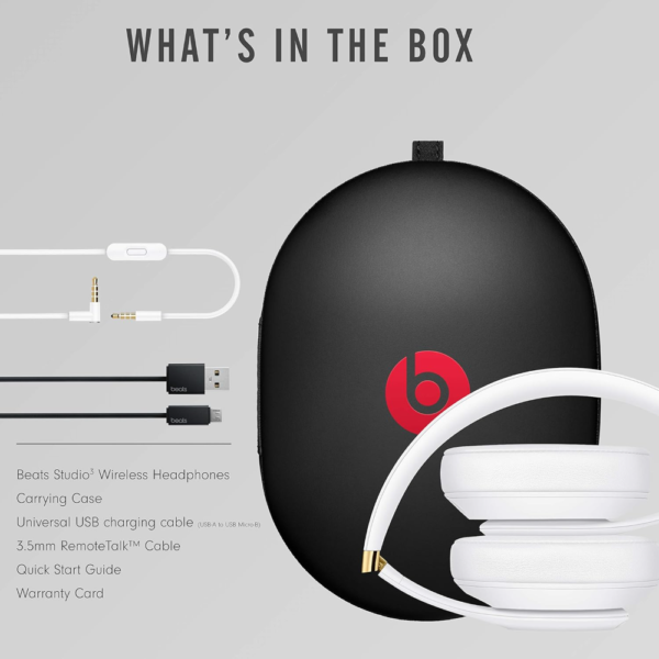 Beats Studio3 Wireless Noise Cancelling Over-Ear Headphones, Apple W1 Chip, Class 1 Bluetooth, 22H Battery Life, Built-In Mic, White - Image 10