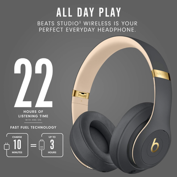 Beats Studio3 Wireless Noise Cancelling Over-Ear Headphones, Apple W1 Chip, Class 1 Bluetooth, 22H Battery Life, Built-In Mic, Shadow Gray - Image 2