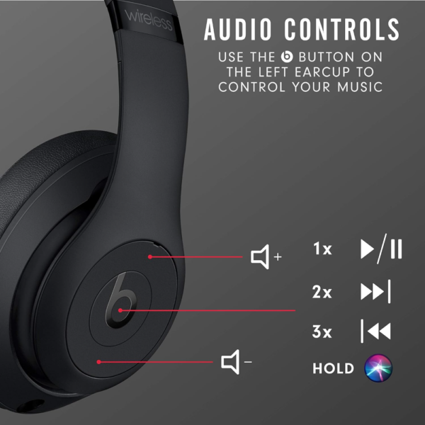 Beats Studio3 Wireless Noise Cancelling Over-Ear Headphones, Apple W1 Chip, Class 1 Bluetooth, 22H Battery Life, Built-In Mic, Matte Black - Image 8