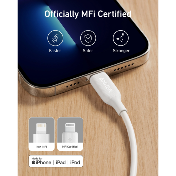 Anker PowerLine III USB-A to Lightning Cable (6ft), Ultra-Durable Fast Charging Cable, White - Image 3