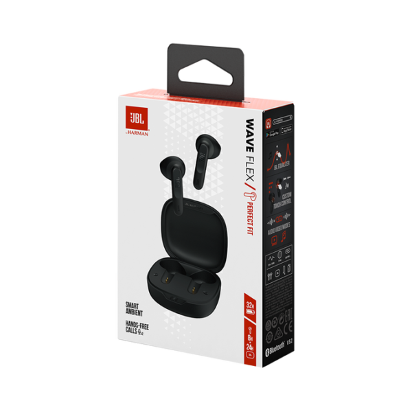 JBL Wave Flex True Wireless Earbuds, Deep Bass Sound, Comfortable Fit, 32H Battery, Smart Ambient + TalkThru, Hands-Free Calls, Black - Image 4