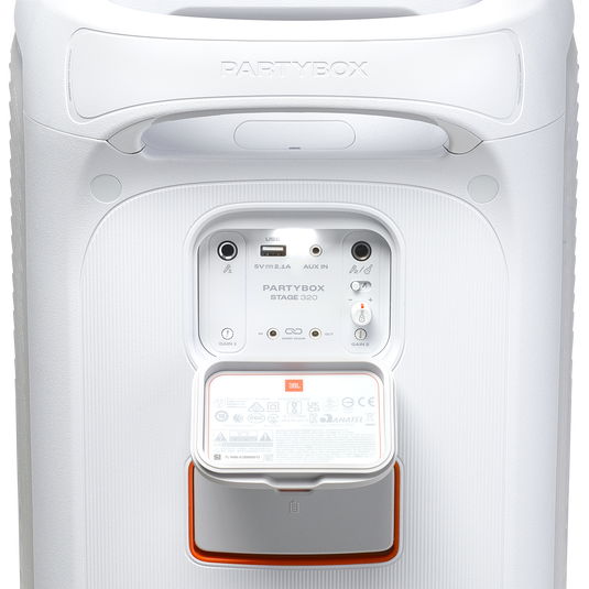 JBL PartyBox Stage 320 Portable Bluetooth Speaker, 240W Powerful Sound, 18H Battery, Dual Mic & Guitar Inputs, White - Image 9