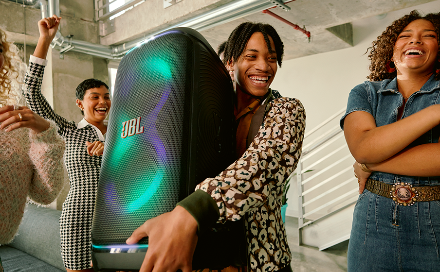 JBL PartyBox Stage 320 Portable Bluetooth Speaker, 240W Powerful Sound, 18H Battery, Dual Mic & Guitar Inputs, Black 22 JBL PartyBox Stage 320 Futuristic lightshow - Image