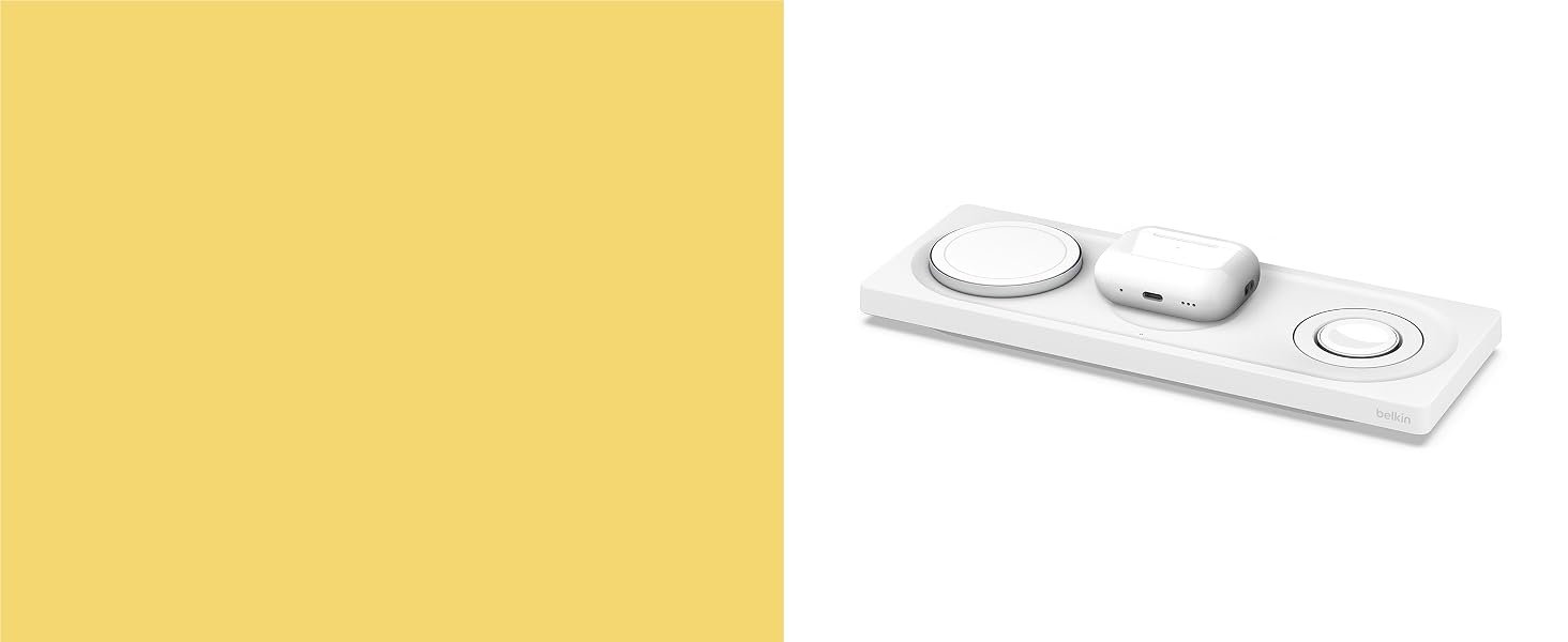 Belkin BOOSTCHARGE PRO 3-in-1 Wireless Charging Pad with MagSafe – White Fast & Convenient Charging 11 WIZ015/6/7