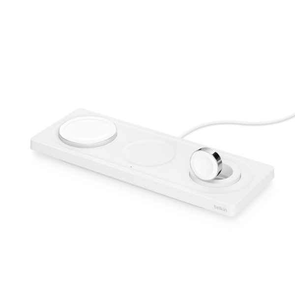 Belkin BOOSTCHARGE PRO 3-in-1 Wireless Charging Pad with MagSafe, White, for iPhone, Apple Watch, and AirPods