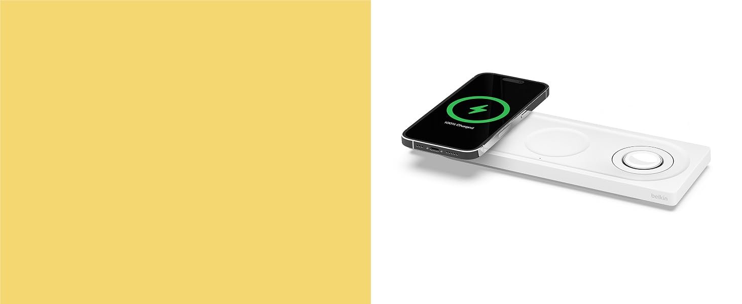 Belkin BOOSTCHARGE PRO 3-in-1 Wireless Charging Pad with MagSafe – White Fast & Convenient Charging 13 WIZ015/6/7