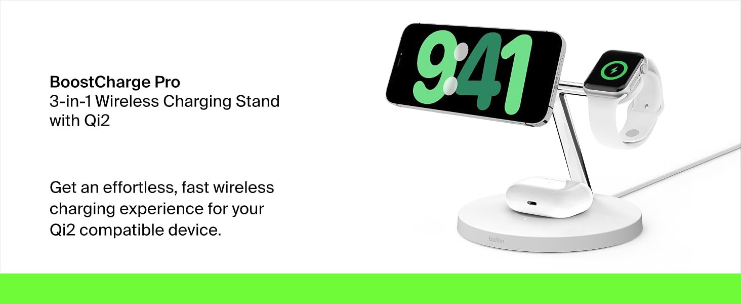 Belkin BoostCharge Pro 3-in-1 Magnetic Charging Stand Fast Charging & Sleek Design, Black 8 WIZ015/6/7