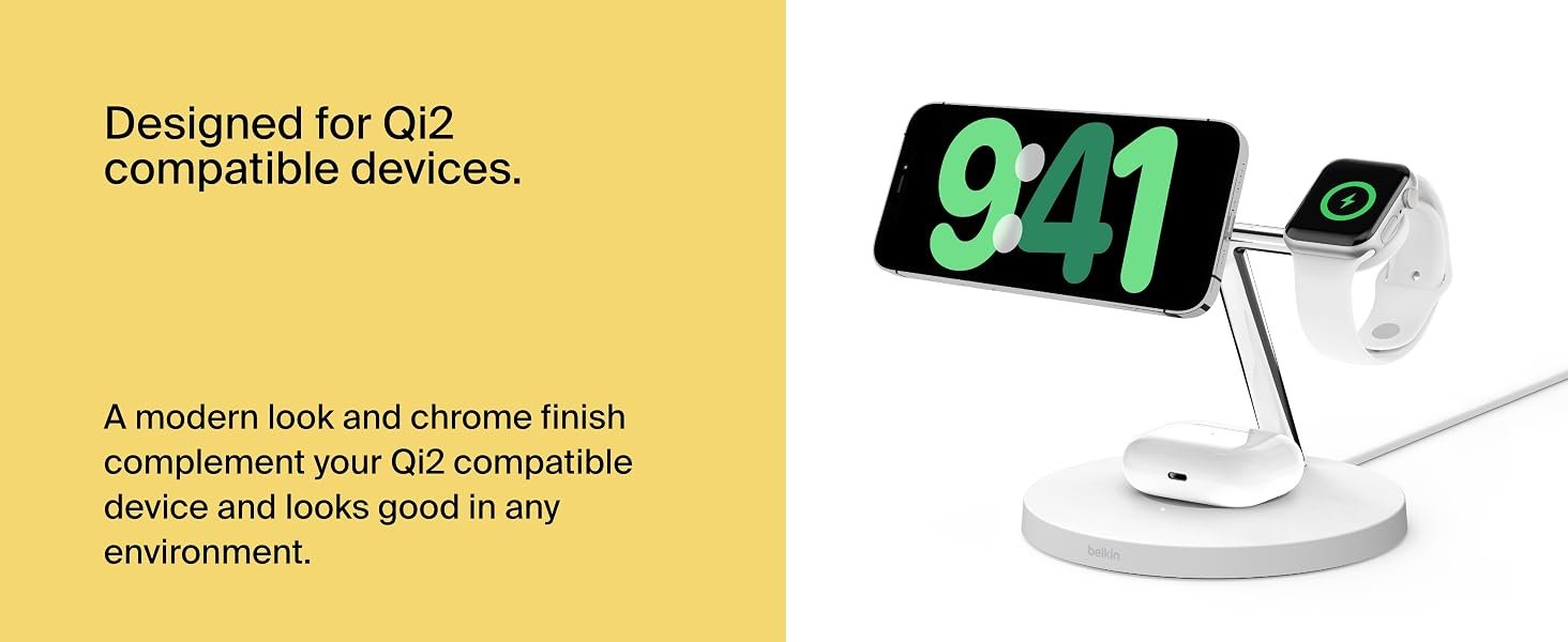 Belkin BoostCharge Pro 3-in-1 Magnetic Charging Stand Fast Charging & Sleek Design, Black 10 WIZ015/6/7