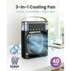 Portable Air Cooler Fan 3-in-1 - Mini AC Humidifier with USB Night Light, 3 Speeds, Quiet Cooling for Bedroom Home Office