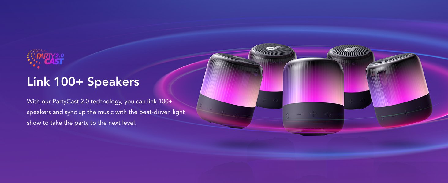 Anker Soundcore Glow Mini Portable Bluetooth Speaker with 360° Sound - Light Show, 12H Battery, IP67 Waterproof 15 1