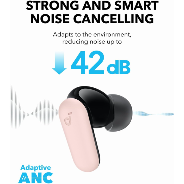 Anker Soundcore R50i NC Noise Cancelling Earbuds with Powerful Bass, 45H Playtime, 2-in-1 Case, IP54, Bluetooth 5.4, Pink - Image 3