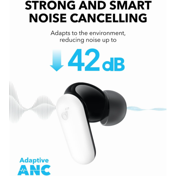 Anker Soundcore R50i NC Noise Cancelling Earbuds with Powerful Bass, 45H Playtime, 2-in-1 Case, IP54, Bluetooth 5.4, White - Image 3