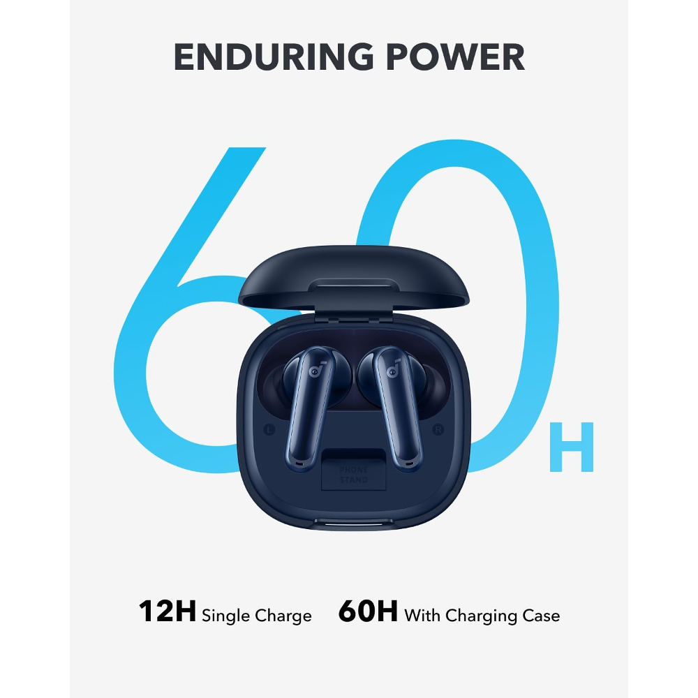 Anker Soundcore P40i Noise Cancelling Wireless Earbuds, 60H Playtime, Heavy Bass, 2-in-1 Case and Phone Stand, IPX5, Wireless Charging, Bluetooth 5.3, Blue 4 Anker Soundcore P40i Noise Cancelling Wireless Earbuds, 60H Playtime, Heavy Bass, 2-in-1 Case and Phone Stand, IPX5, Wireless Charging, Bluetooth 5.3, Blue - Image 4