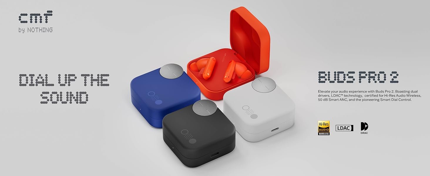 CMF BY NOTHING Buds Pro 2 Wireless Earbuds - ChatGPT Integration, 50dB Hybrid Noise Cancelling, IP55 Waterproof, Orange 8 K