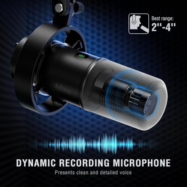 FIFINE K688 Dynamic Microphone, XLR/USB Podcast Microphone for Streaming, Vocal, and Voice Over, Metal Mic with Mute, Headphone Jack, Volume Control, and Windscreen - Image 4