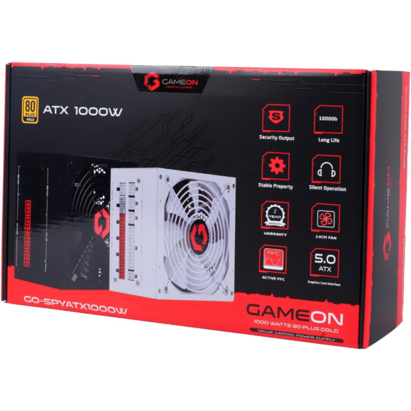 GAMEON SPY2 ATX 1000 WATTS 80 PLUS Gold Value Gaming Power Supply, Black