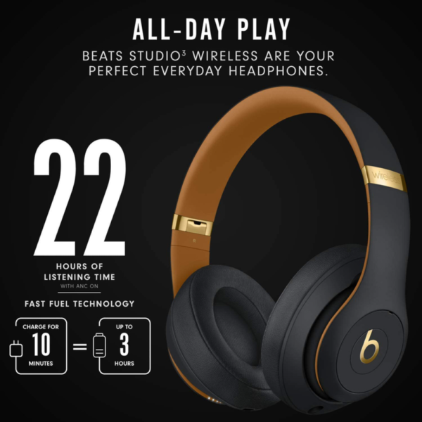 Beats Studio3 Wireless Noise Cancelling Over-Ear Headphones, Apple W1 Chip, Class 1 Bluetooth, 22H Battery Life, Built-In Mic, Midnight Black - Image 4