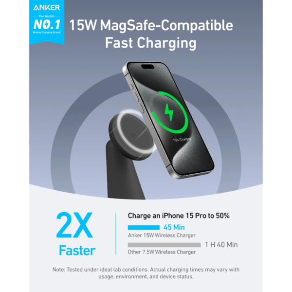 Anker MagGo 2-in-1 Wireless Charger Dock MagSafe Fast Charging for iPhone & AirPods, Adjustable Stand, Qi2-Certified, Space-Saving Design - Image 3