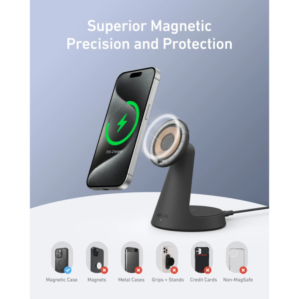Anker MagGo 2-in-1 Wireless Charger Dock MagSafe Fast Charging for iPhone & AirPods, Adjustable Stand, Qi2-Certified, Space-Saving Design - Image 5