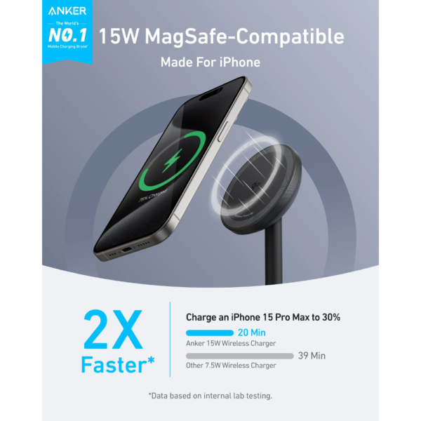 Anker MagGo Wireless Ultra Fast Qi2 Charger Stand, 15W MagSafe, Fast Charging for iPhone 15/Pro, Adjustable Stand, Foldable Design - Image 2