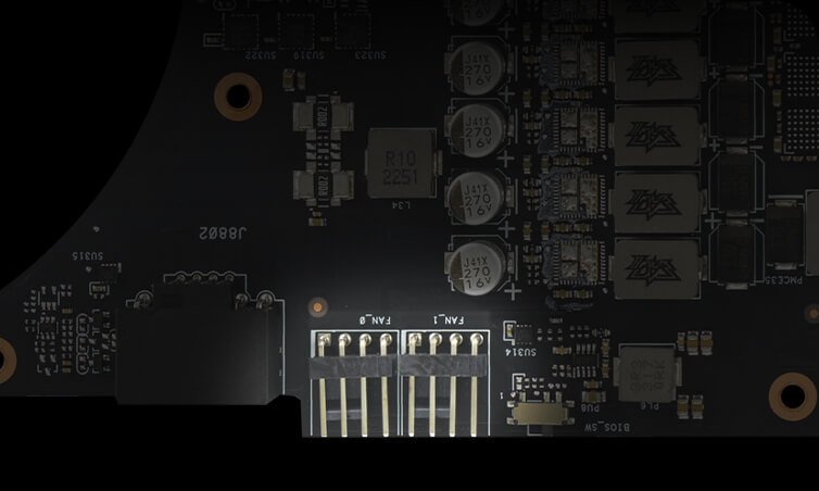 ROG Astral GeForce RTX 5080 16GB GDDR7 OC Edition High Performance Graphics Card with Advanced Cooling and Overclocking 38 Two PWN fan headers on the graphics card PCB