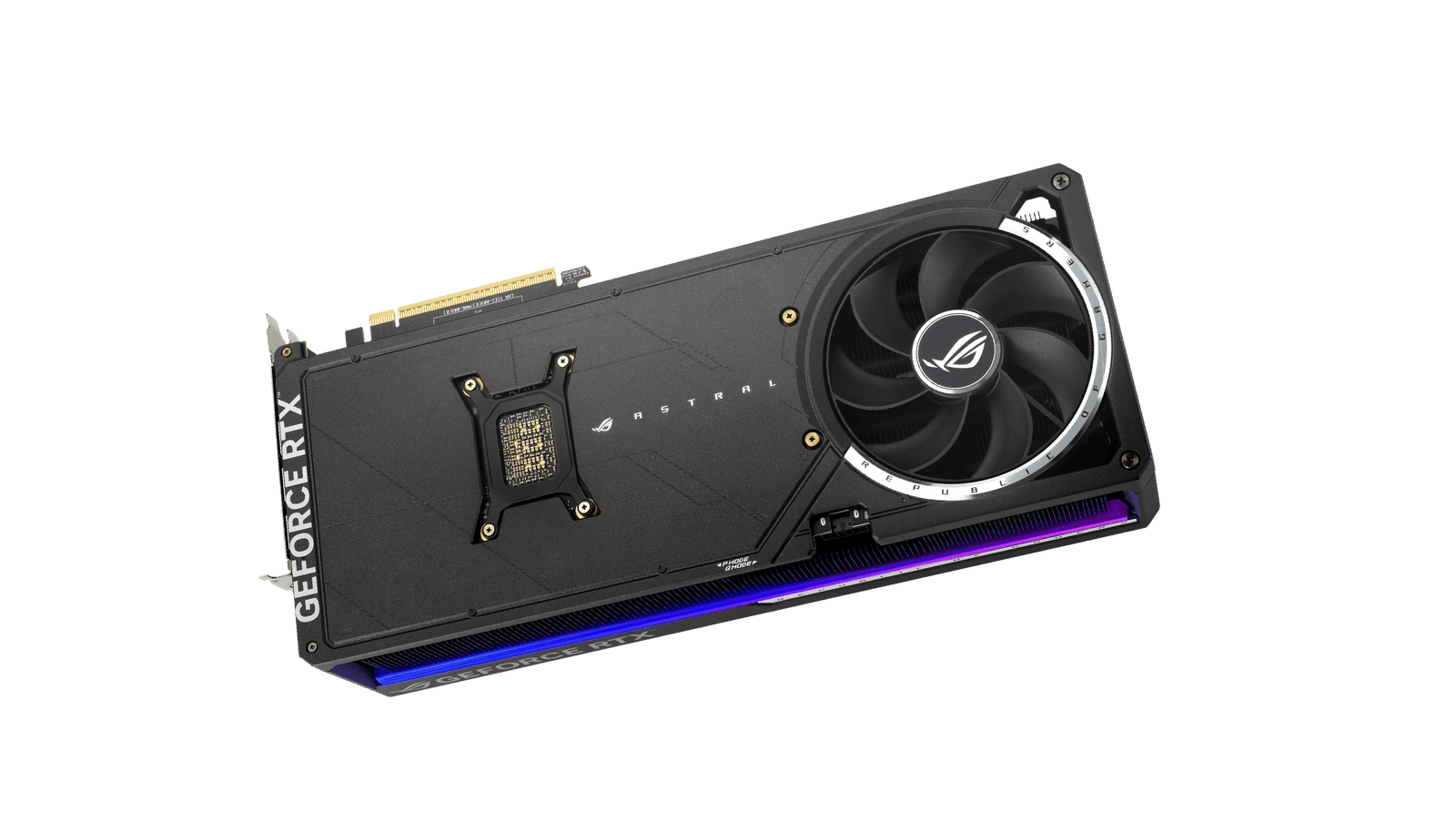 ROG Astral GeForce RTX 5080 16GB GDDR7 OC Edition High Performance Graphics Card with Advanced Cooling and Overclocking 28 ROG Astral rear view with a galaxy background