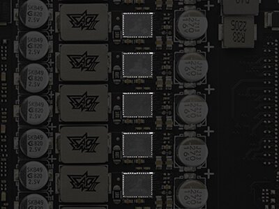 ROG Astral GeForce RTX 5080 16GB GDDR7 OC Edition High Performance Graphics Card with Advanced Cooling and Overclocking 29 graphics card PCB highlighting 80-amp MOSFETs