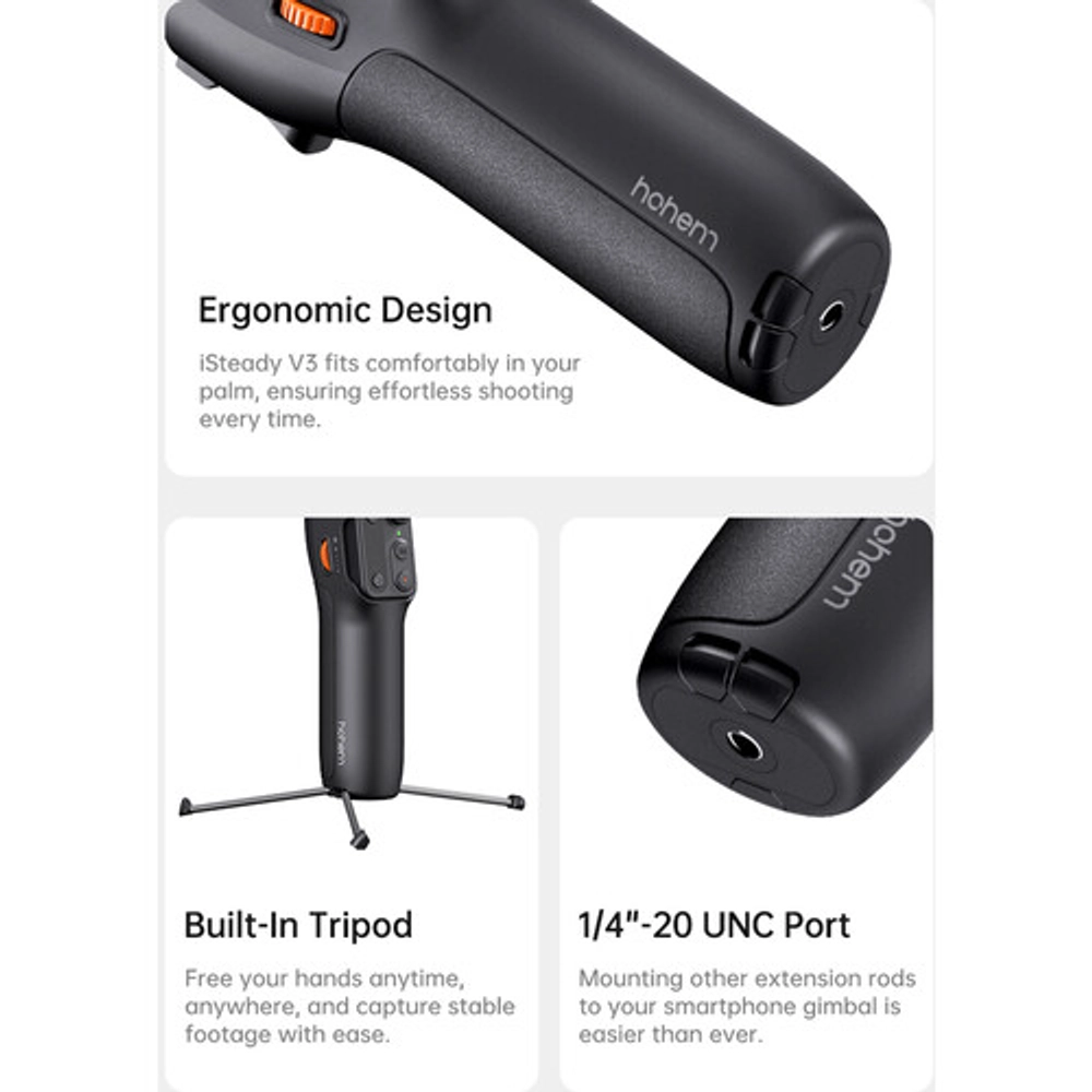 Hohem iSteady V3 Black 3-Axis Smartphone Gimbal Stabilizer with AI Tracking, Detachable Remote Control, Built-in Extension Rod & 3-Color Fill Light 8 Hohem iSteady V3 Black 3-Axis Smartphone Gimbal Stabilizer with AI Tracking, Detachable Remote Control, Built-in Extension Rod & 3-Color Fill Light - Image 8